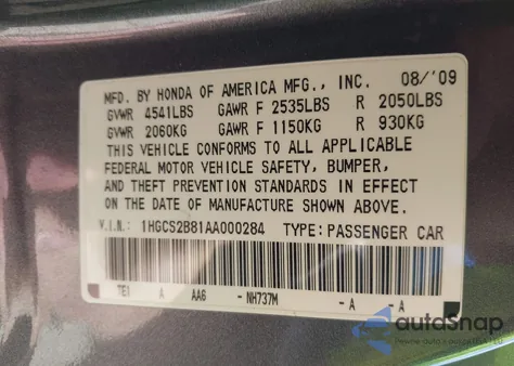 2010 Honda Accord 3.5 Ex-L z USA, uszkodzony, nr VIN 1HGCS2B81AA000284